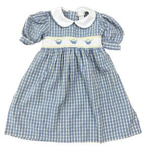 VTG Y2K Samara Girls Blue Yellow Plaid Smocked Dress Peter Pan Collar Size 5